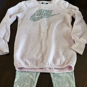 Nike tunic sweatshirt and crushed velvet leggings